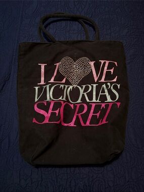 Victoria's Secret Black Tote with Pink and Silver Accents